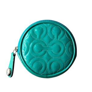Coach Rare Teal Patent Leather Coin Purse with Silver Tone Hardware